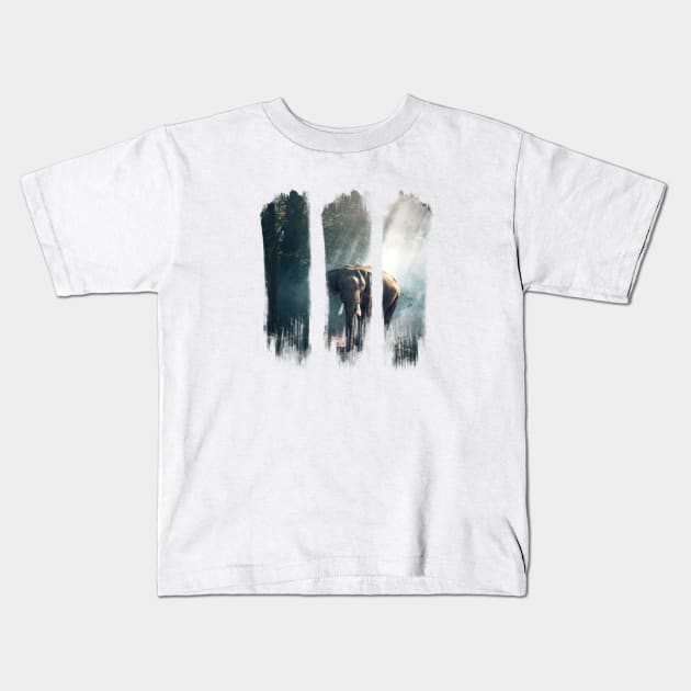 Double exposure wild elephant Kids T-Shirt by ValentinoVergan